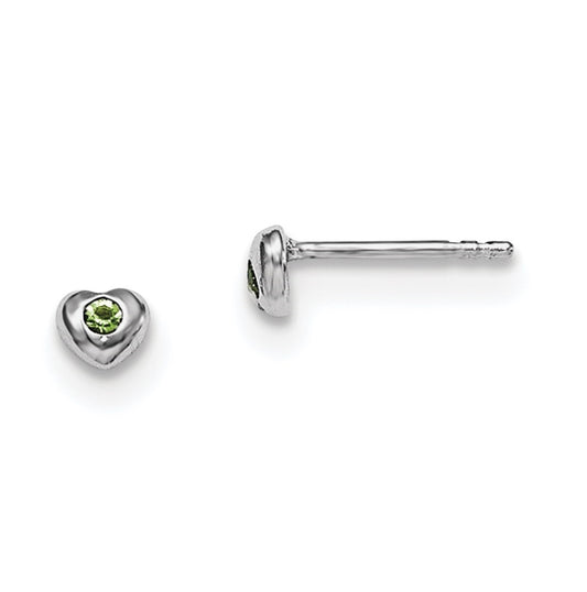 Sterling Silver Madi K Rhodium plated Polished August Light Green Preciosa Crystal Heart Children's Post Earrings
