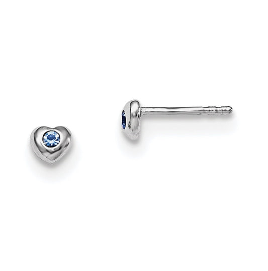 Sterling Silver Madi K Rhodium plated Polished December Blue Preciosa Crystal Heart Children's Post Earrings