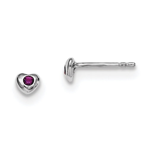 Sterling Silver Madi K Rhodium plated Polished February Purple Preciosa Crystal Heart Children's Post Earrings
