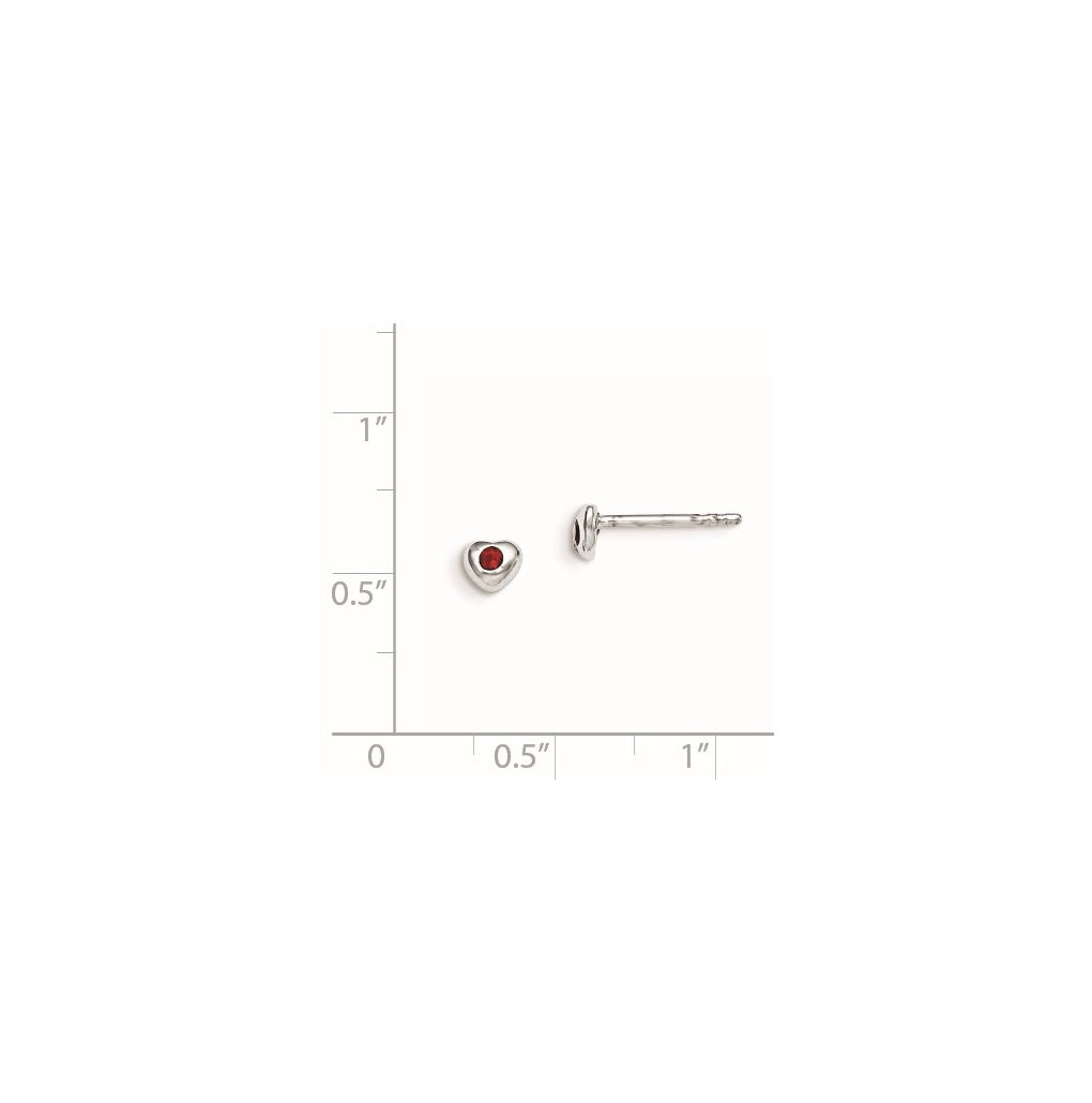 Sterling Silver Madi K Rhodium-plated Polished January Red Preciosa Crystal Heart Children's Post Earrings