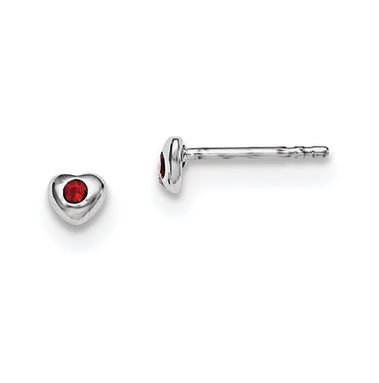 Sterling Silver Madi K Rhodium plated Polished January Red Preciosa Crystal Heart Children's Post Earrings