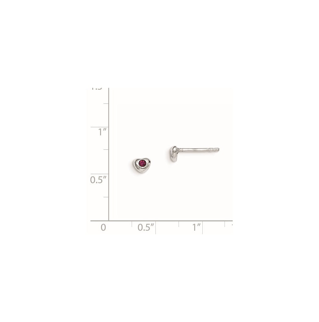 Sterling Silver Madi K Rhodium-plated Polished July Red Preciosa Crystal Heart Children's Post Earrings