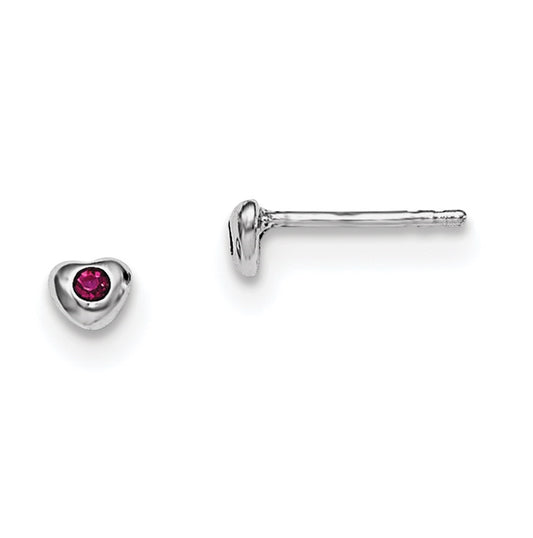 Sterling Silver Madi K Rhodium plated Polished July Red Preciosa Crystal Heart Children's Post Earrings