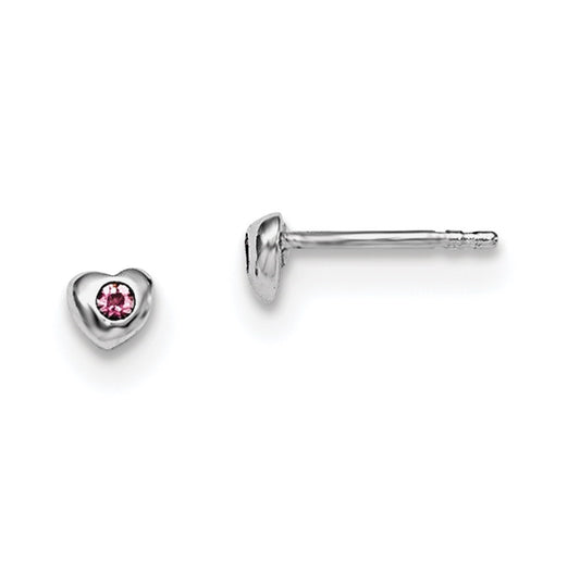 Sterling Silver Madi K Rhodium plated Polished June Pink Preciosa Crystal Heart Children's Post Earrings