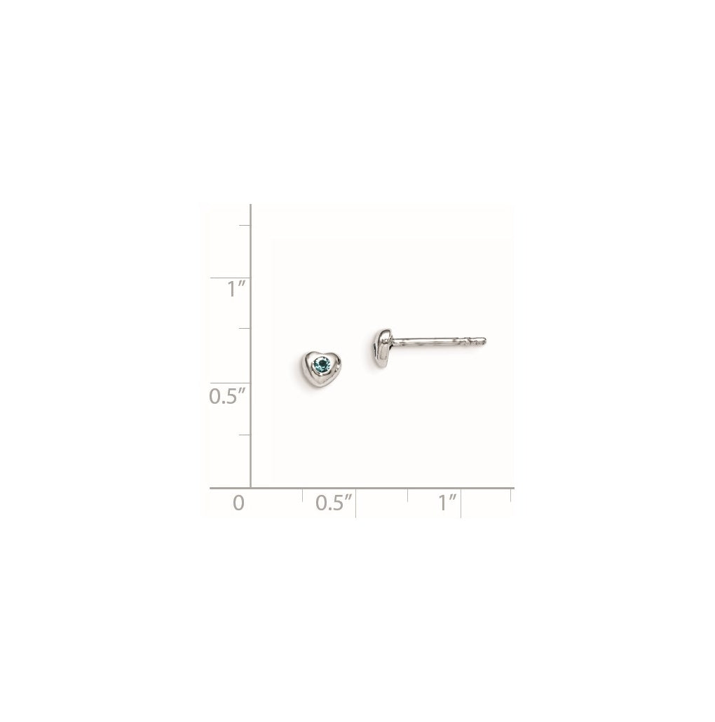 Sterling Silver Madi K Rhodium-plated Polished March Light Blue Preciosa Crystal Heart Children's Post Earrings