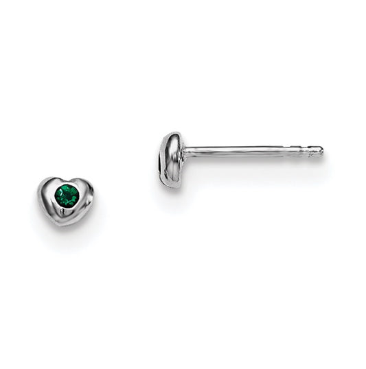 Sterling Silver Madi K Rhodium plated Polished May Green Preciosa Crystal Heart Children's Post Earrings