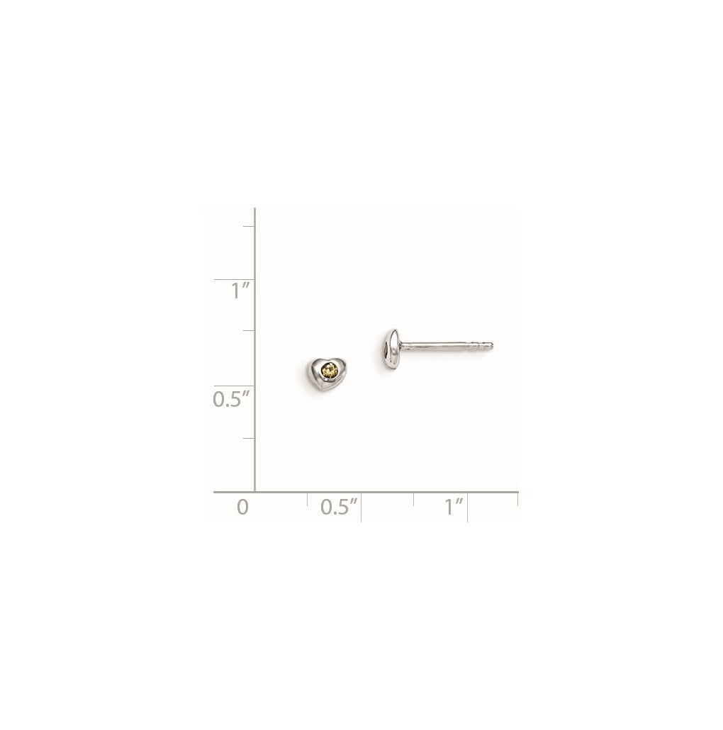 Sterling Silver Madi K Rhodium-plated Polished November Yellow Preciosa Crystal Heart Children's Post Earrings