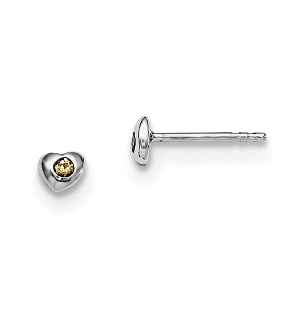 Sterling Silver Madi K Rhodium-plated Polished November Yellow Preciosa Crystal Heart Children's Post Earrings