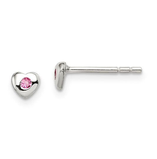 Sterling Silver Madi K Rhodium plated Polished October Pink Preciosa Crystal Heart Children's Post Earrings