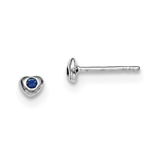 Sterling Silver Madi K Rhodium plated Polished September Blue Preciosa Crystal Heart Children's Post Earrings