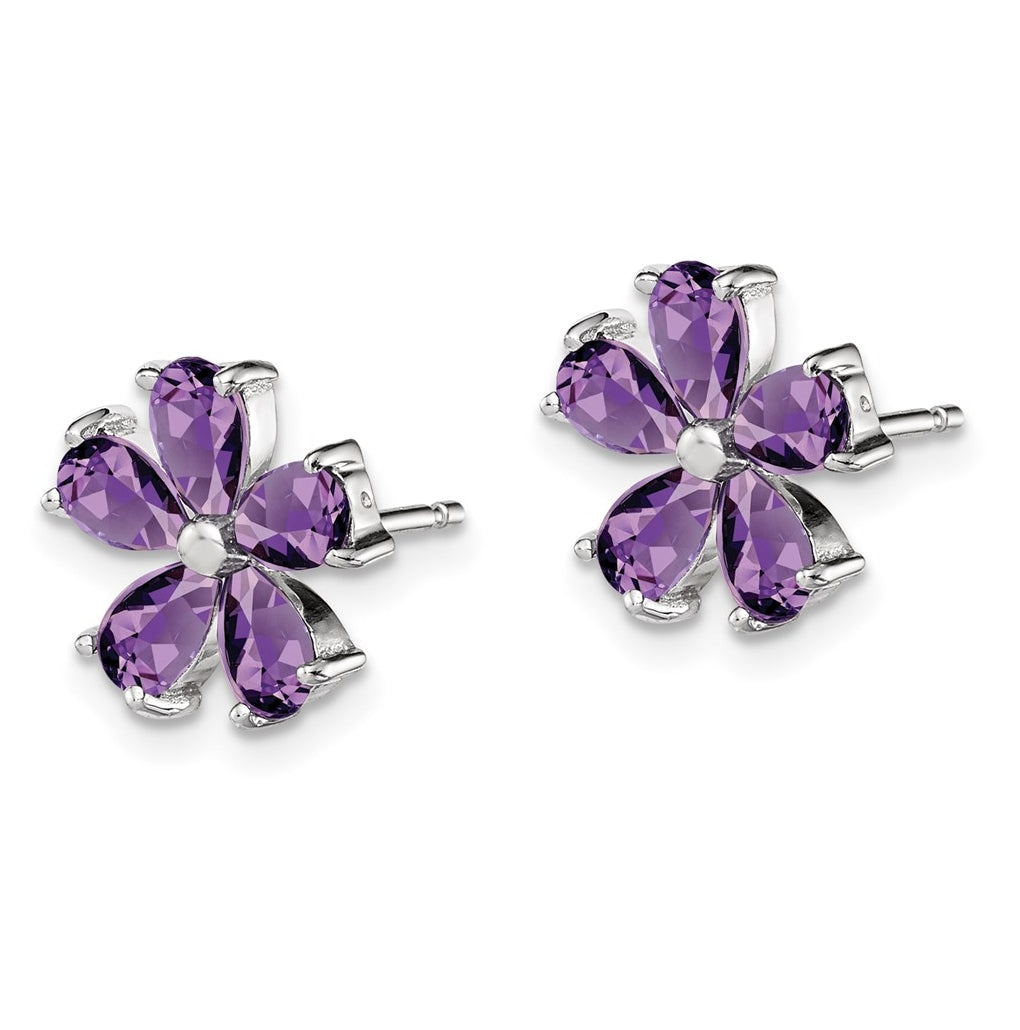 Sterling Silver Rhodium Plated Amethyst Floral Earrings – Elegant Jewelry Gift for Birthday, Anniversary, Engagement, Wedding