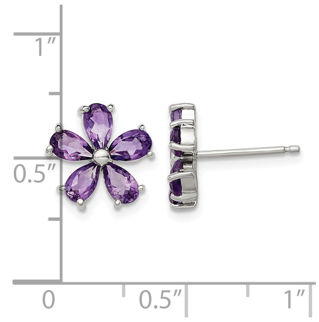 Sterling Silver Rhodium Plated Amethyst Floral Earrings – Elegant Jewelry Gift for Birthday, Anniversary, Engagement, Wedding