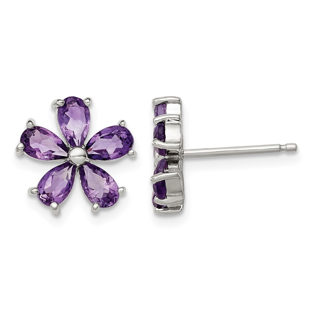 Sterling Silver Rhodium Plated Amethyst Floral Earrings – Elegant Jewelry Gift for Birthday, Anniversary, Engagement, Wedding