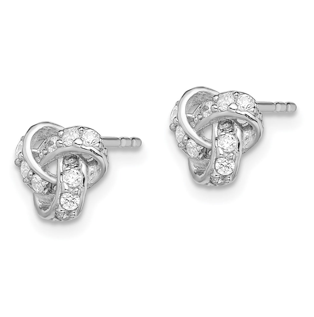 Sterling Silver Rhodium-plated Polished Cubic Zirconia Love Knot Post Earrings – Elegant Jewelry Gift for Birthday, Anniversary, Engagement, Wedding