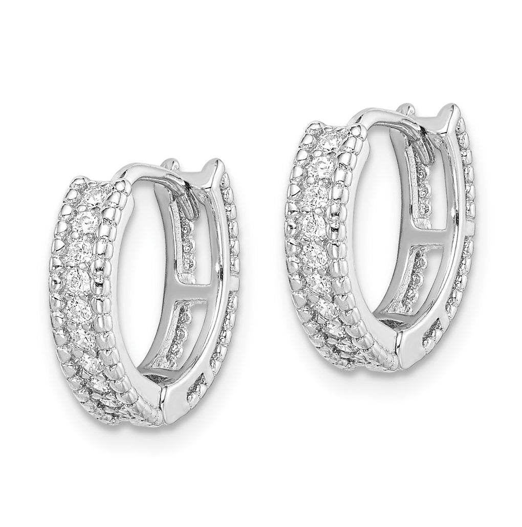 Sterling Silver Rhodium-plated Polished Cubic Zirconia Hinged Hoop Earrings – Elegant Jewelry Gift for Birthday, Anniversary, Engagement, Wedding