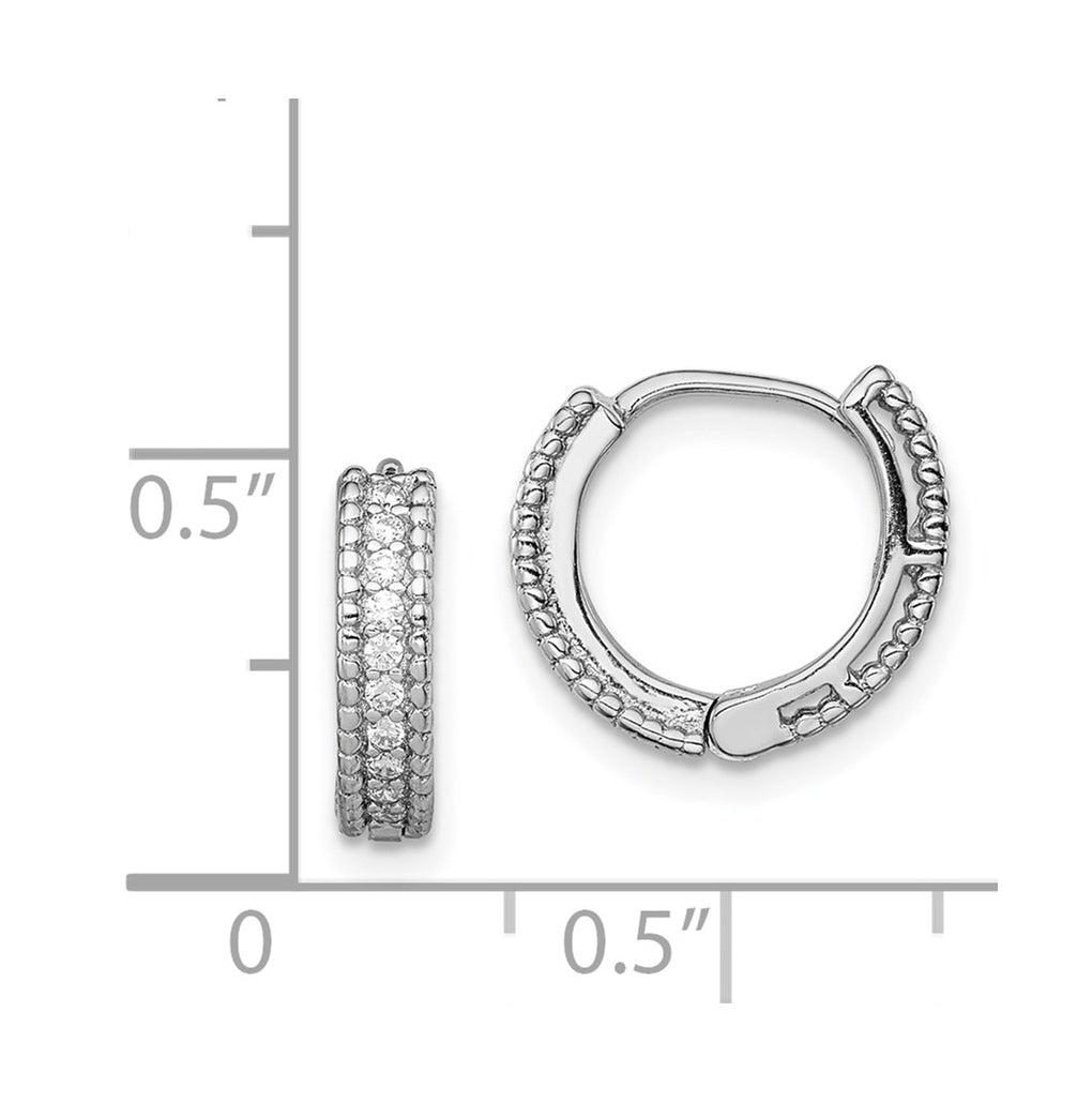Sterling Silver Rhodium-plated Polished Cubic Zirconia Hinged Hoop Earrings – Elegant Jewelry Gift for Birthday, Anniversary, Engagement, Wedding