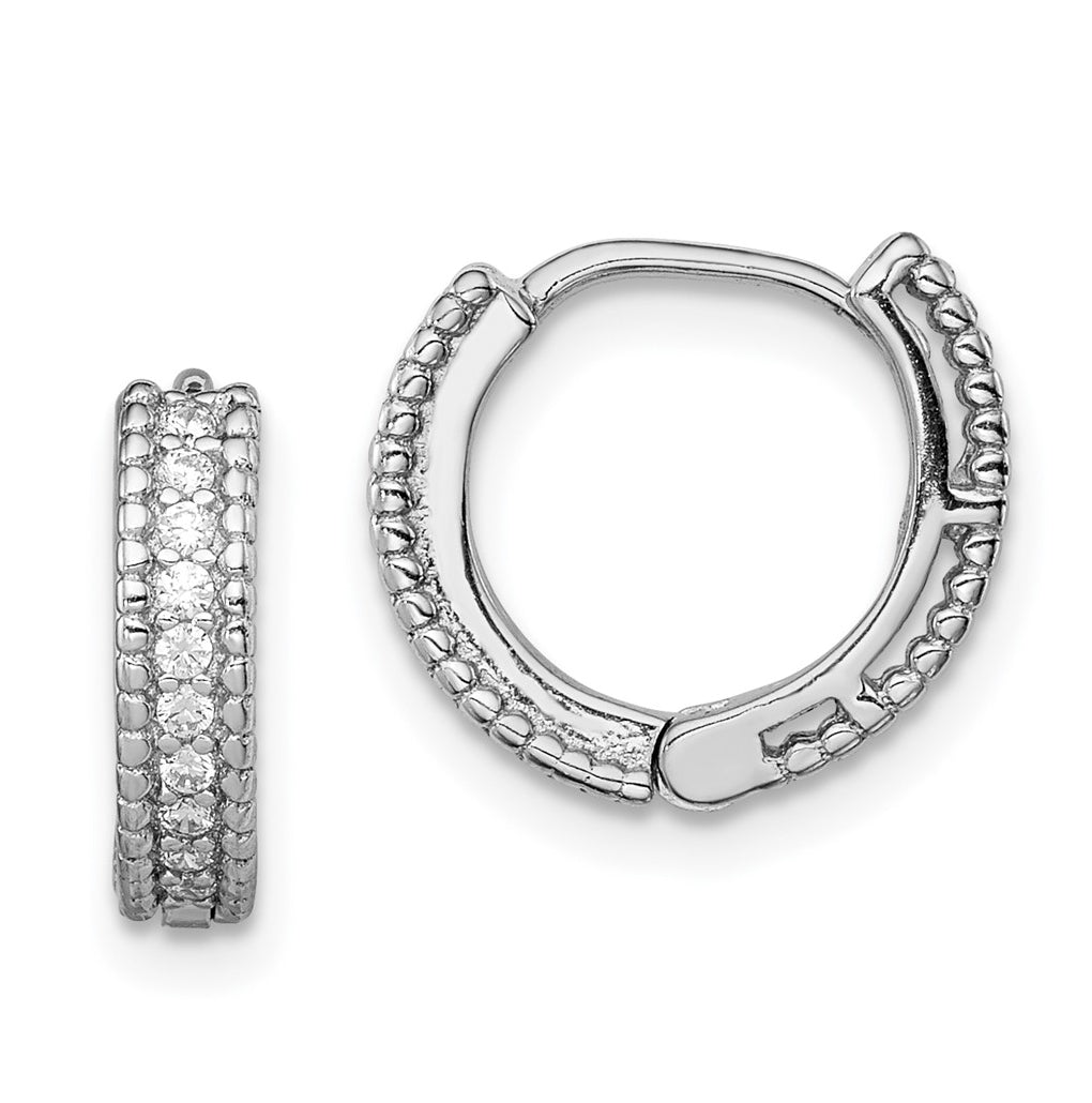Sterling Silver Rhodium-plated Polished Cubic Zirconia Hinged Hoop Earrings – Elegant Jewelry Gift for Birthday, Anniversary, Engagement, Wedding