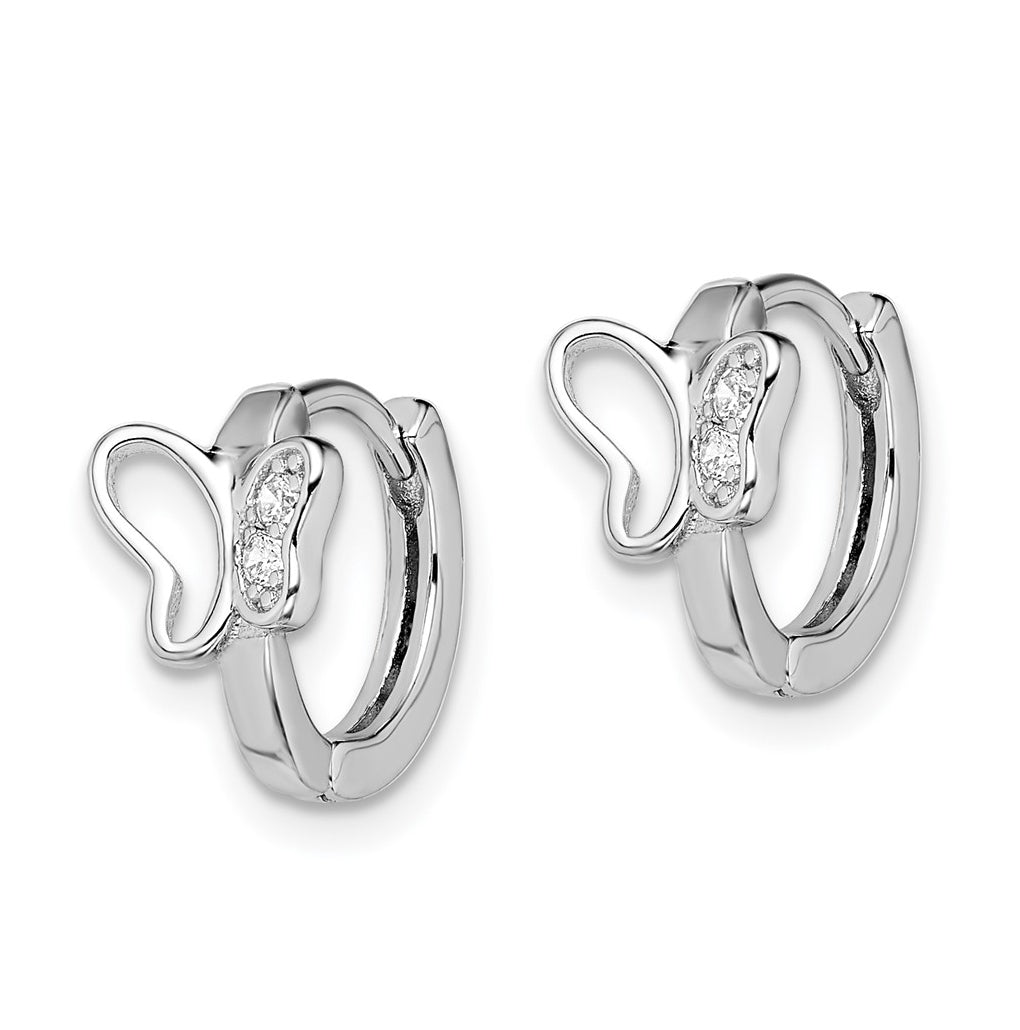 Sterling Silver Rhodium-plated Polished Cubic Zirconia Butterfly Hoop Earrings – Elegant Jewelry Gift for Birthday, Anniversary, Engagement, Wedding