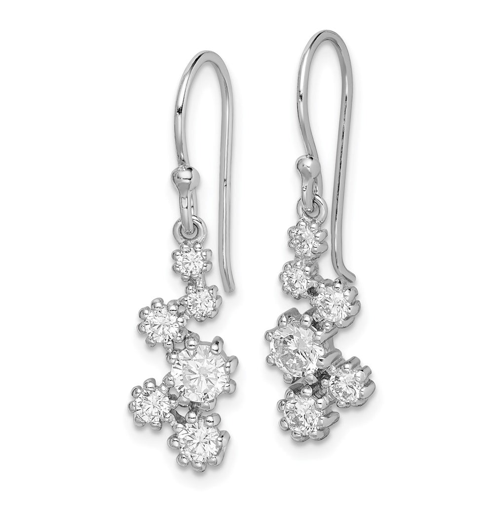 Sterling Silver Rhodium-plated Polished Cubic Zirconia Journey Dangle Earrings – Elegant Jewelry Gift for Birthday, Anniversary, Engagement, Wedding