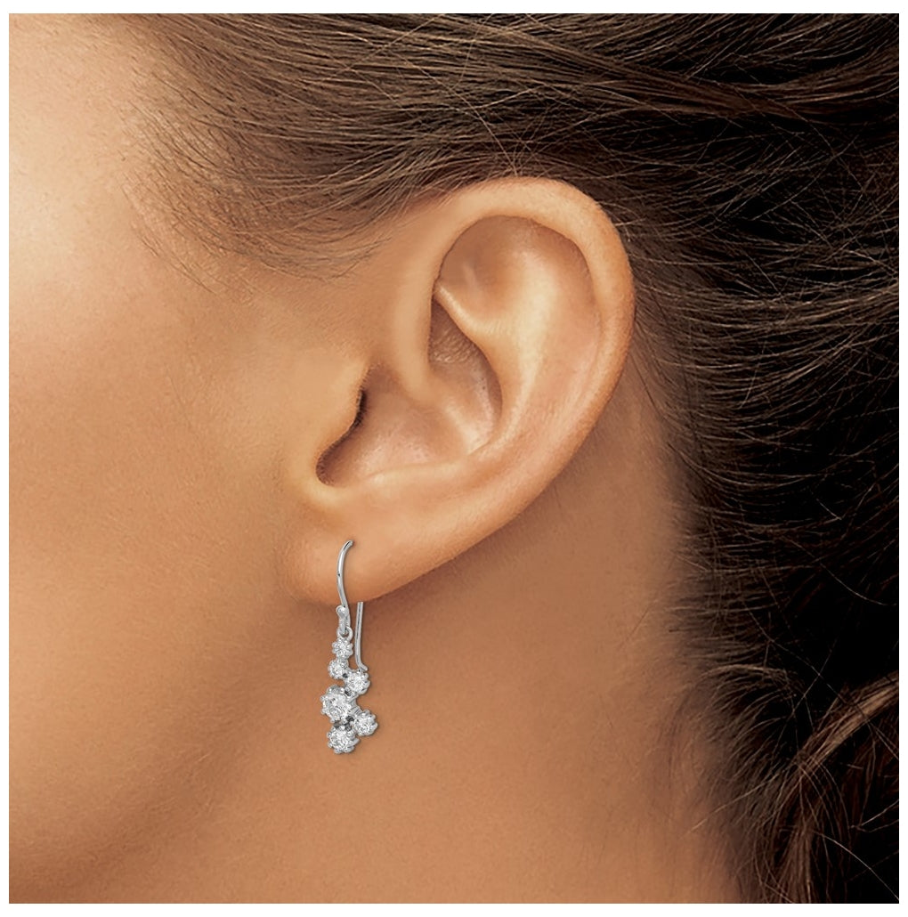 Sterling Silver Rhodium-plated Polished Cubic Zirconia Journey Dangle Earrings – Elegant Jewelry Gift for Birthday, Anniversary, Engagement, Wedding