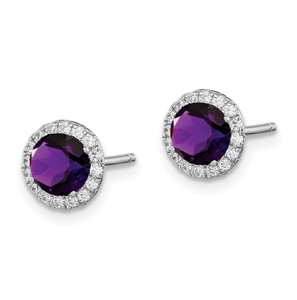 Sterling Silver Rhodium-plated Gem and CZ Post Earrings – Elegant Jewelry Gift for Birthday, Anniversary, Engagement, Wedding