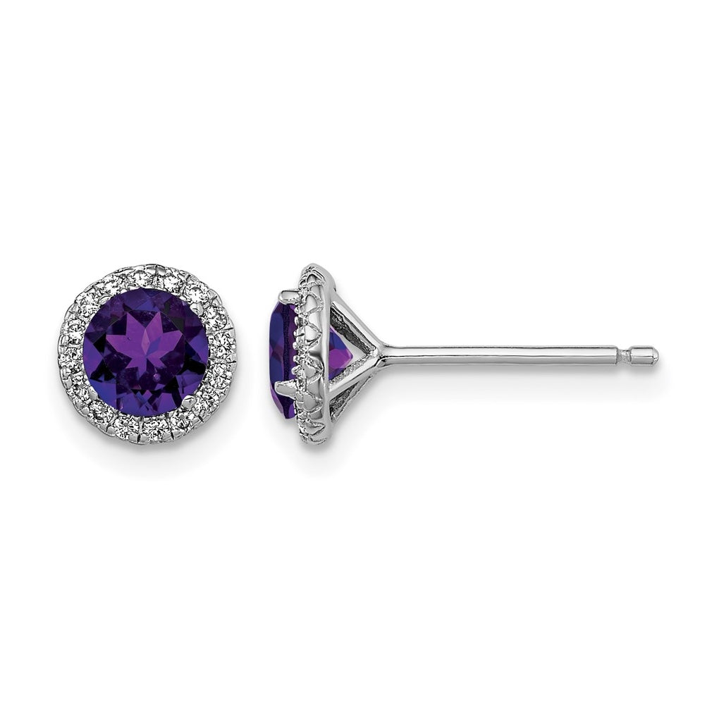 Sterling Silver Rhodium-plated Gem and CZ Post Earrings – Elegant Jewelry Gift for Birthday, Anniversary, Engagement, Wedding