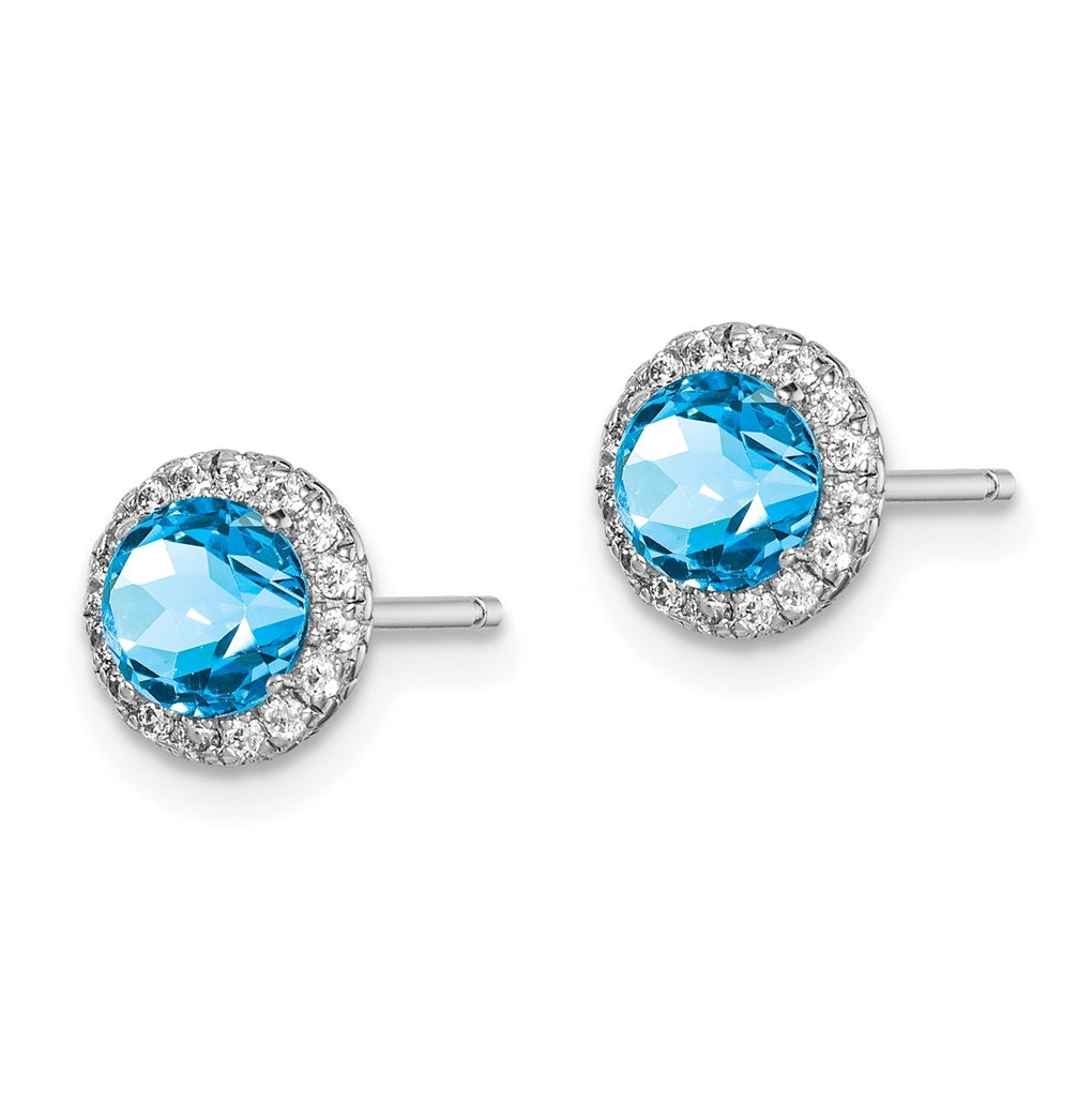 Sterling Silver Rhodium-plated Gem and CZ Post Earrings – Elegant Jewelry Gift for Birthday, Anniversary, Engagement, Wedding