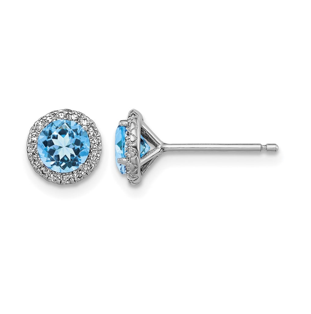 Sterling Silver Rhodium-plated Gem and CZ Post Earrings – Elegant Jewelry Gift for Birthday, Anniversary, Engagement, Wedding