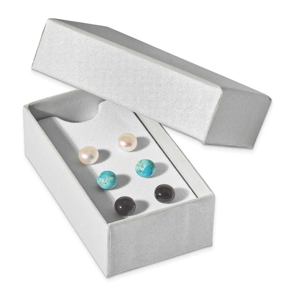 Sterling Silver Rhodium-plated 8-8.5mm Button FWC Pearl/Stab.Turq/Blk Agate Set – Elegant Jewelry Gift for Birthday, Anniversary, Engagement, Wedding