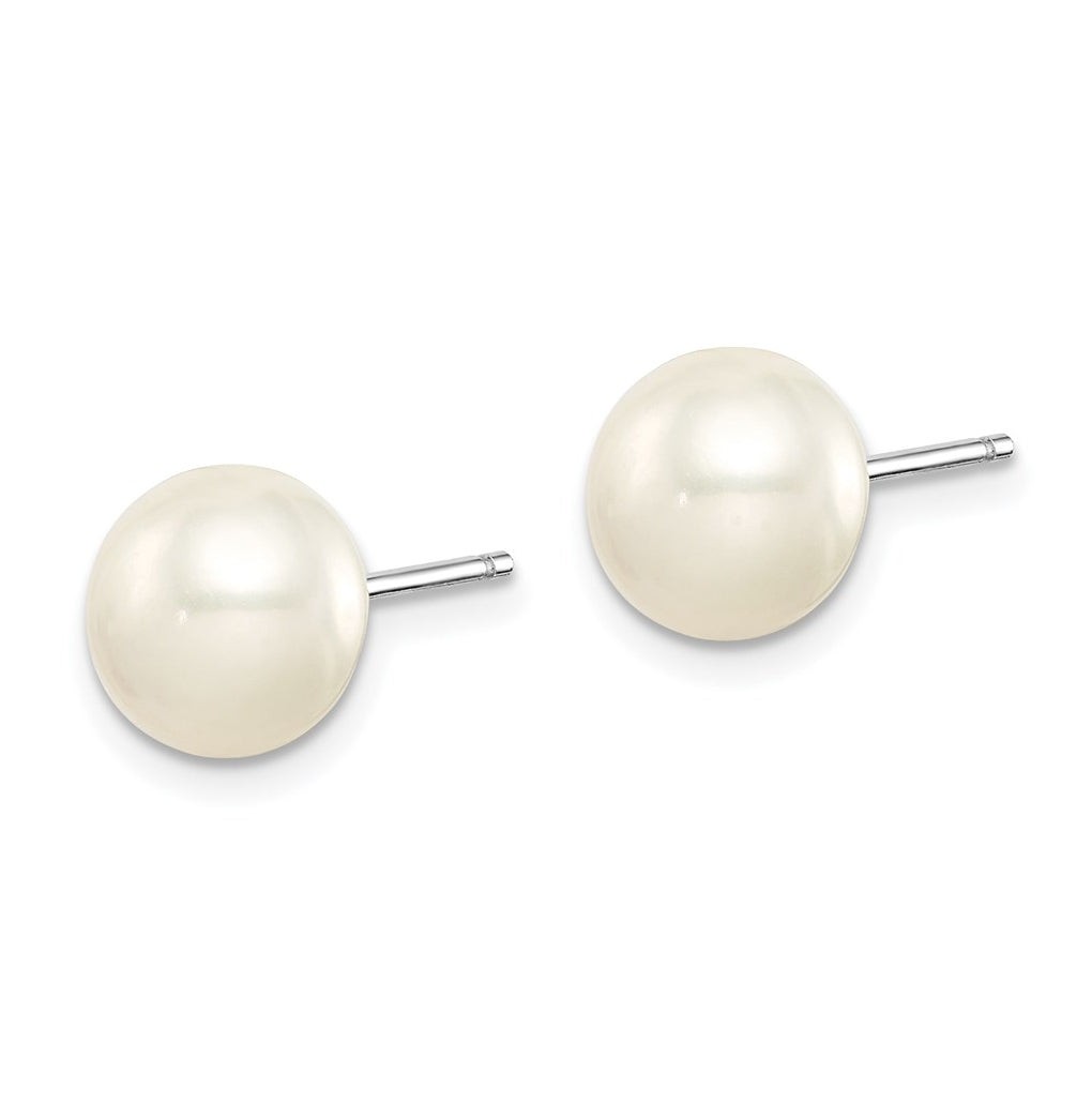 Sterling Silver Rhodium-plated 8-8.5mm Button FWC Pearl/Stab.Turq/Blk Agate Set – Elegant Jewelry Gift for Birthday, Anniversary, Engagement, Wedding