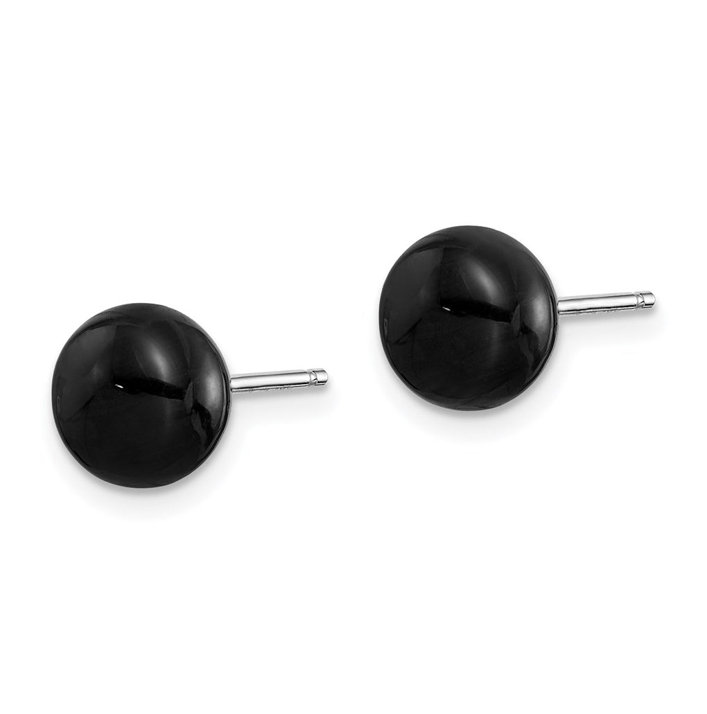 Sterling Silver Rhodium-plated 8-8.5mm Button FWC Pearl/Stab.Turq/Blk Agate Set – Elegant Jewelry Gift for Birthday, Anniversary, Engagement, Wedding