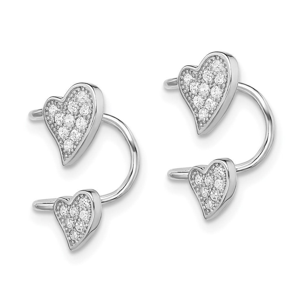 Sterling Silver Rhodium-plated Polished Cubic Zirconia Double Heart Right Cuff Earring – Elegant Jewelry Gift for Birthday, Anniversary, Engagement, Wedding