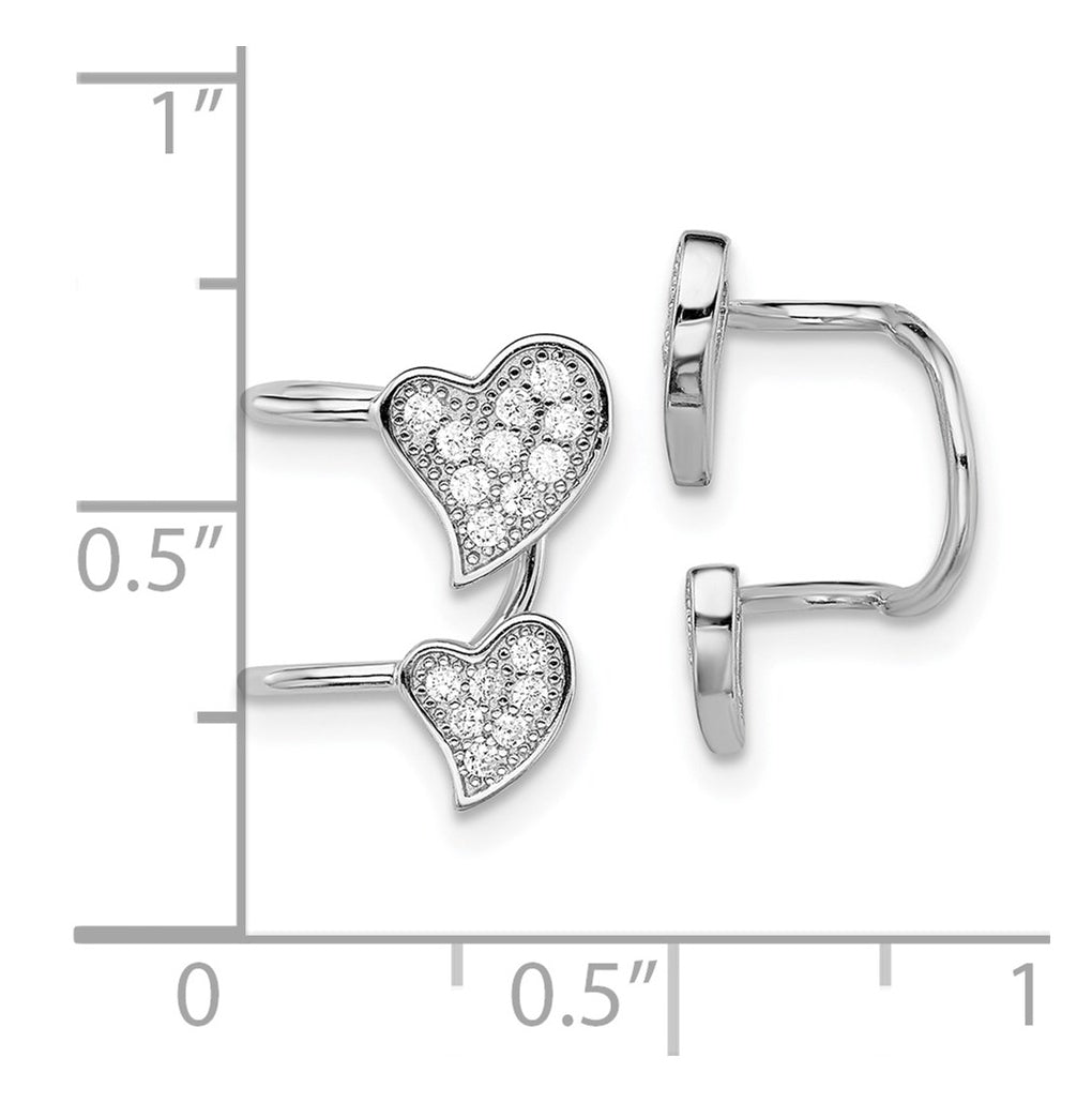 Sterling Silver Rhodium-plated Polished Cubic Zirconia Double Heart Right Cuff Earring – Elegant Jewelry Gift for Birthday, Anniversary, Engagement, Wedding