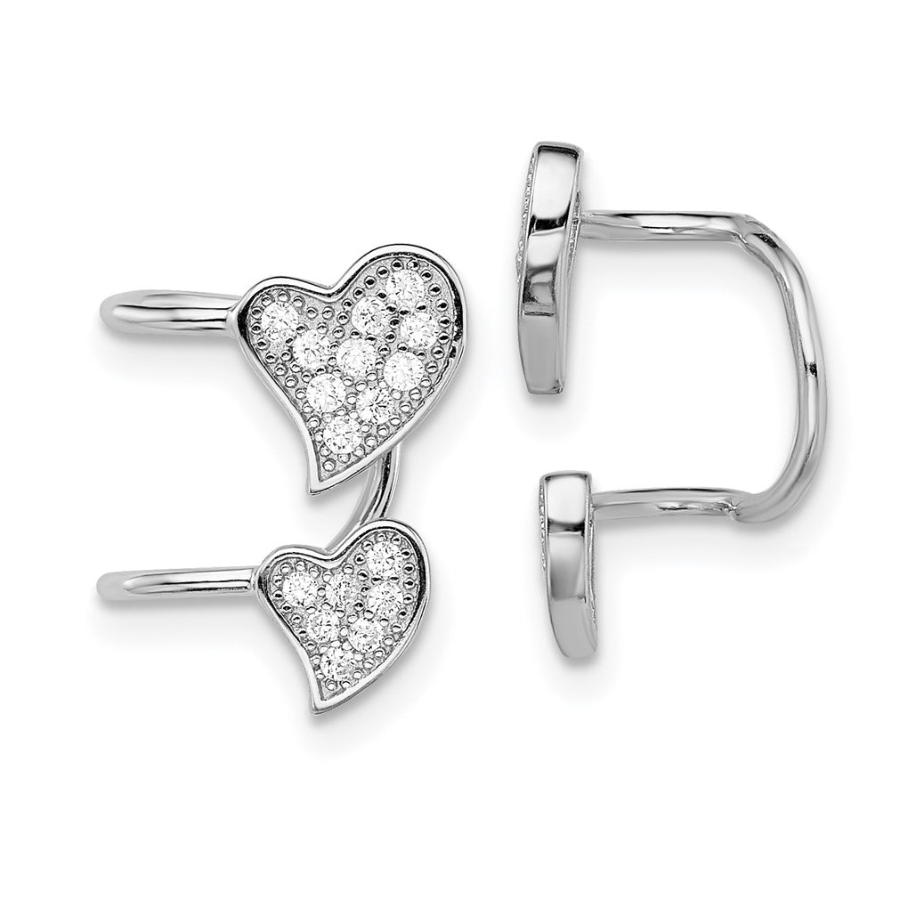 Sterling Silver Rhodium-plated Polished Cubic Zirconia Double Heart Right Cuff Earring – Elegant Jewelry Gift for Birthday, Anniversary, Engagement, Wedding