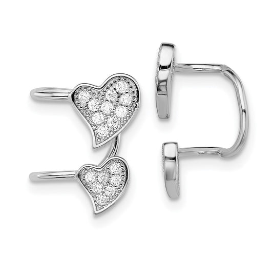Sterling Silver Rhodium-plated Polished Cubic Zirconia Double Heart Right Cuff Earring – Elegant Jewelry Gift for Birthday, Anniversary, Engagement, Wedding