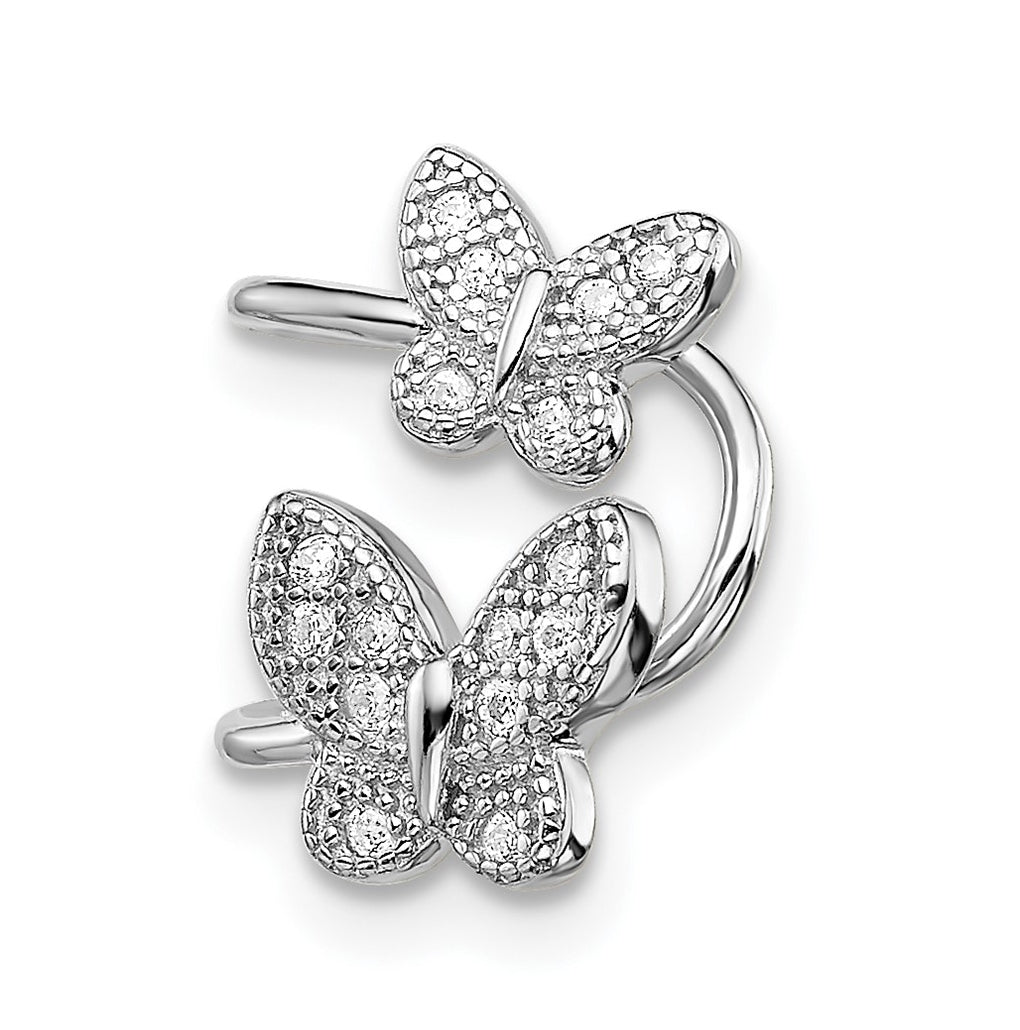 Sterling Silver Rhodium-plated Cubic Zirconia Double Butterfly Right Cuff Earring – Elegant Jewelry Gift for Birthday, Anniversary, Engagement, Wedding