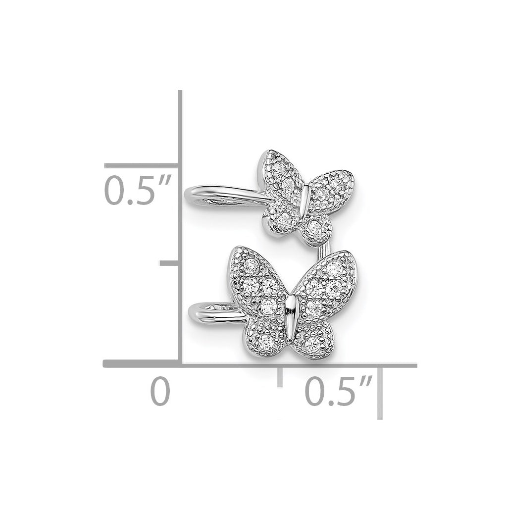 Sterling Silver Rhodium-plated Cubic Zirconia Double Butterfly Right Cuff Earring – Elegant Jewelry Gift for Birthday, Anniversary, Engagement, Wedding