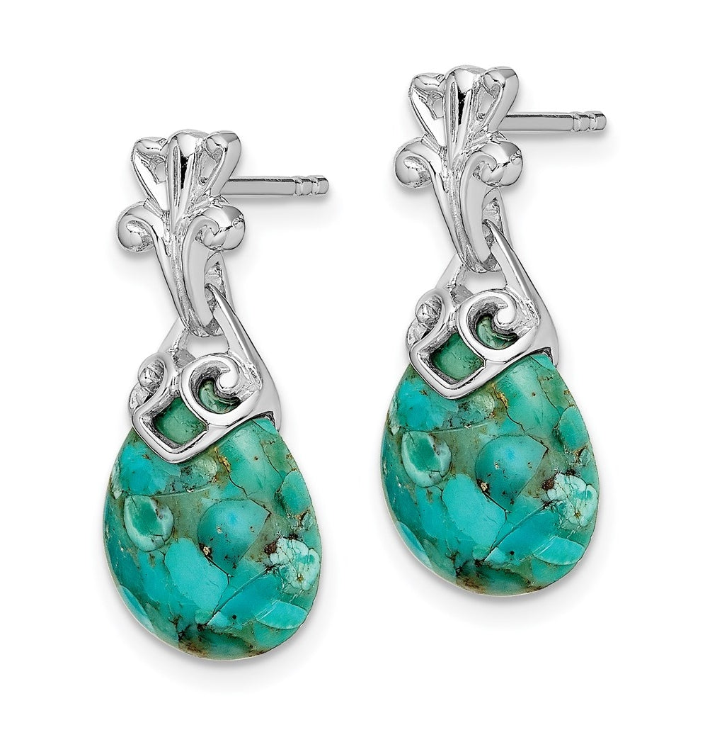 Sterling Silver Rhodium-plated w/Reconstituted Turquoise Dangle Earrings – Elegant Jewelry Gift for Birthday, Anniversary, Engagement, Wedding