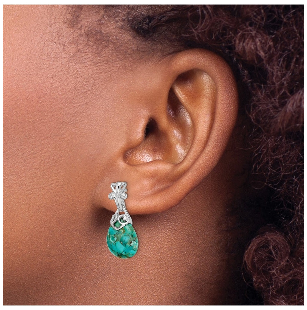 Sterling Silver Rhodium-plated w/Reconstituted Turquoise Dangle Earrings – Elegant Jewelry Gift for Birthday, Anniversary, Engagement, Wedding