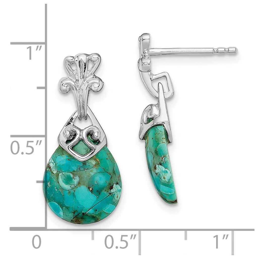 Sterling Silver Rhodium-plated w/Reconstituted Turquoise Dangle Earrings – Elegant Jewelry Gift for Birthday, Anniversary, Engagement, Wedding