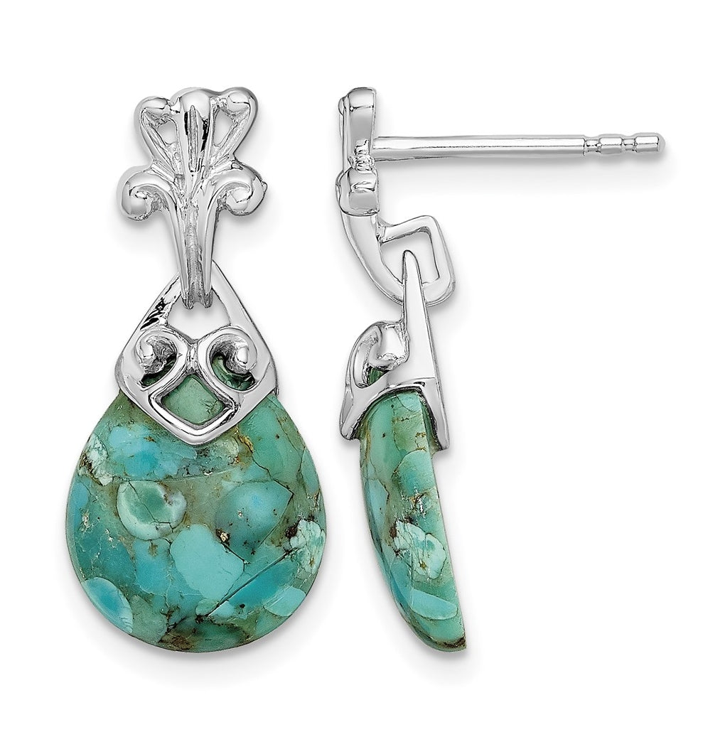 Sterling Silver Rhodium-plated w/Reconstituted Turquoise Dangle Earrings – Elegant Jewelry Gift for Birthday, Anniversary, Engagement, Wedding