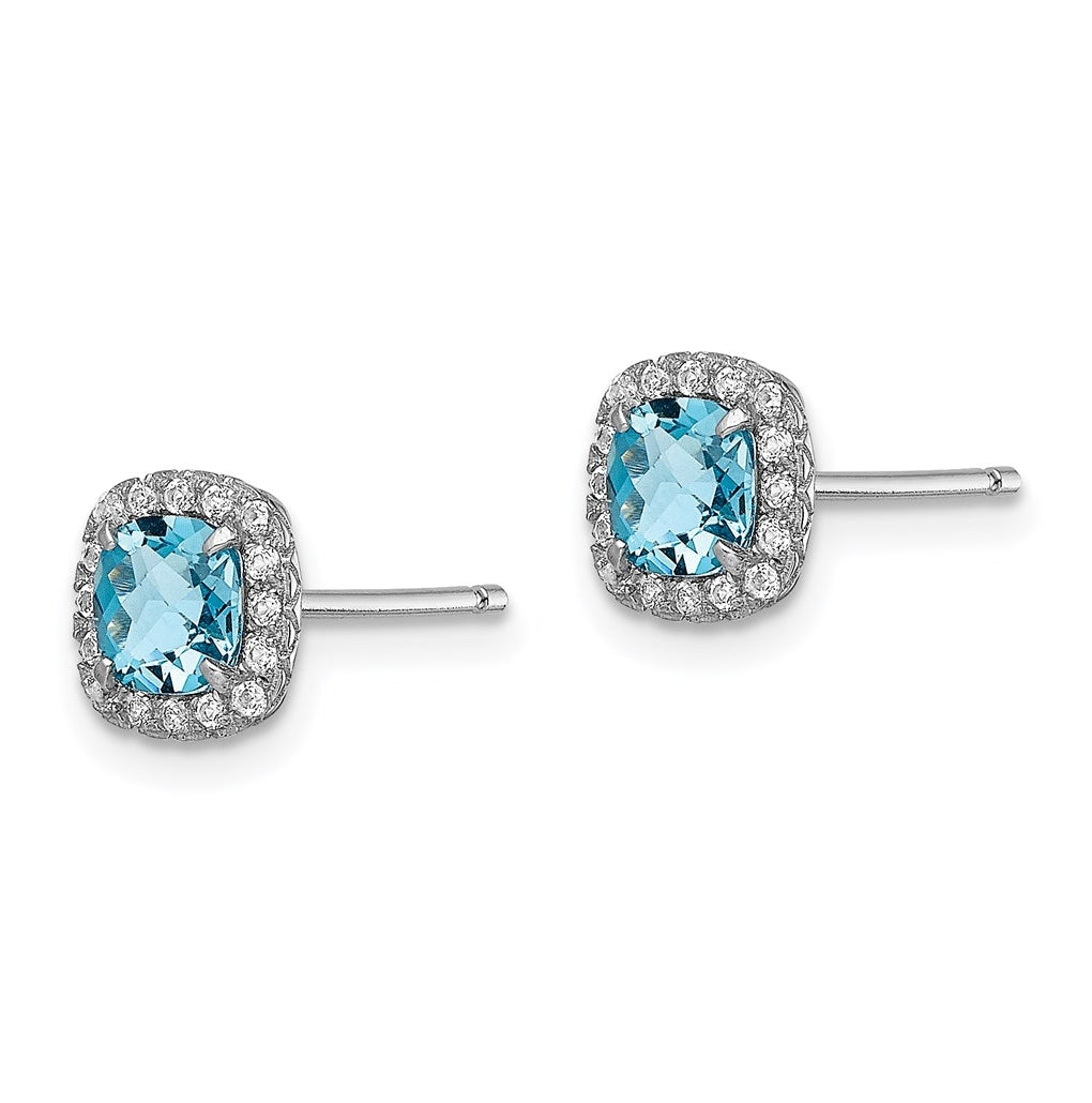 Sterling Silver Rhodium plated Blue Topaz and Cr. Wht Sapphire Earrings – Elegant Jewelry Gift for Birthday, Anniversary, Engagement, Wedding
