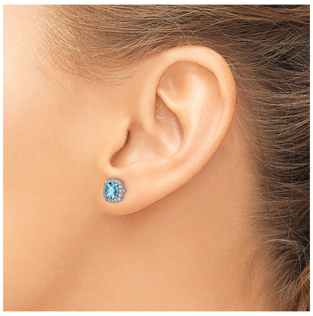 Sterling Silver Rhodium plated Blue Topaz and Cr. Wht Sapphire Earrings – Elegant Jewelry Gift for Birthday, Anniversary, Engagement, Wedding