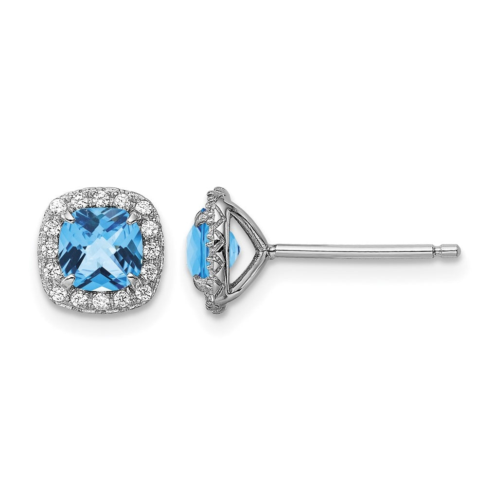 Sterling Silver Rhodium plated Blue Topaz and Cr. Wht Sapphire Earrings – Elegant Jewelry Gift for Birthday, Anniversary, Engagement, Wedding