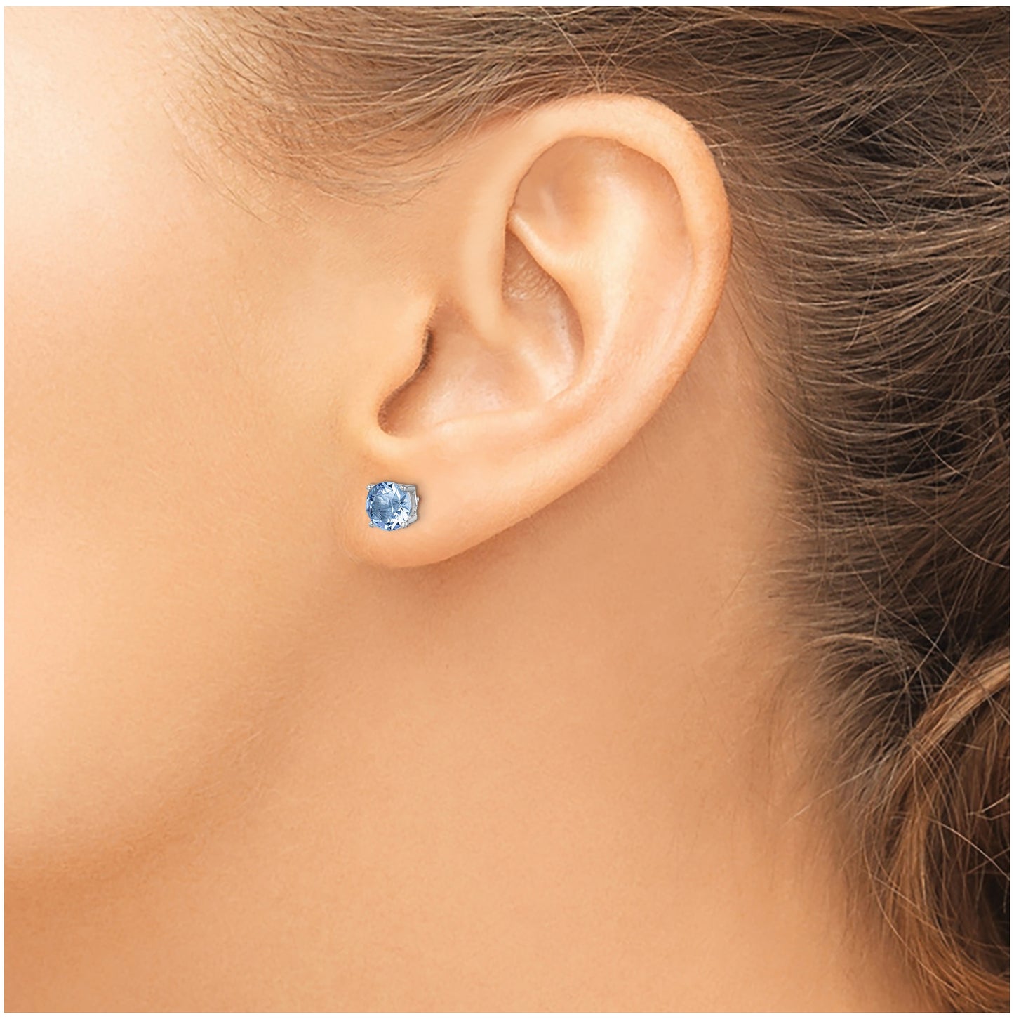 Sterling Silver Rhodium Plated Light Blue Crystal Birthstone Earrings