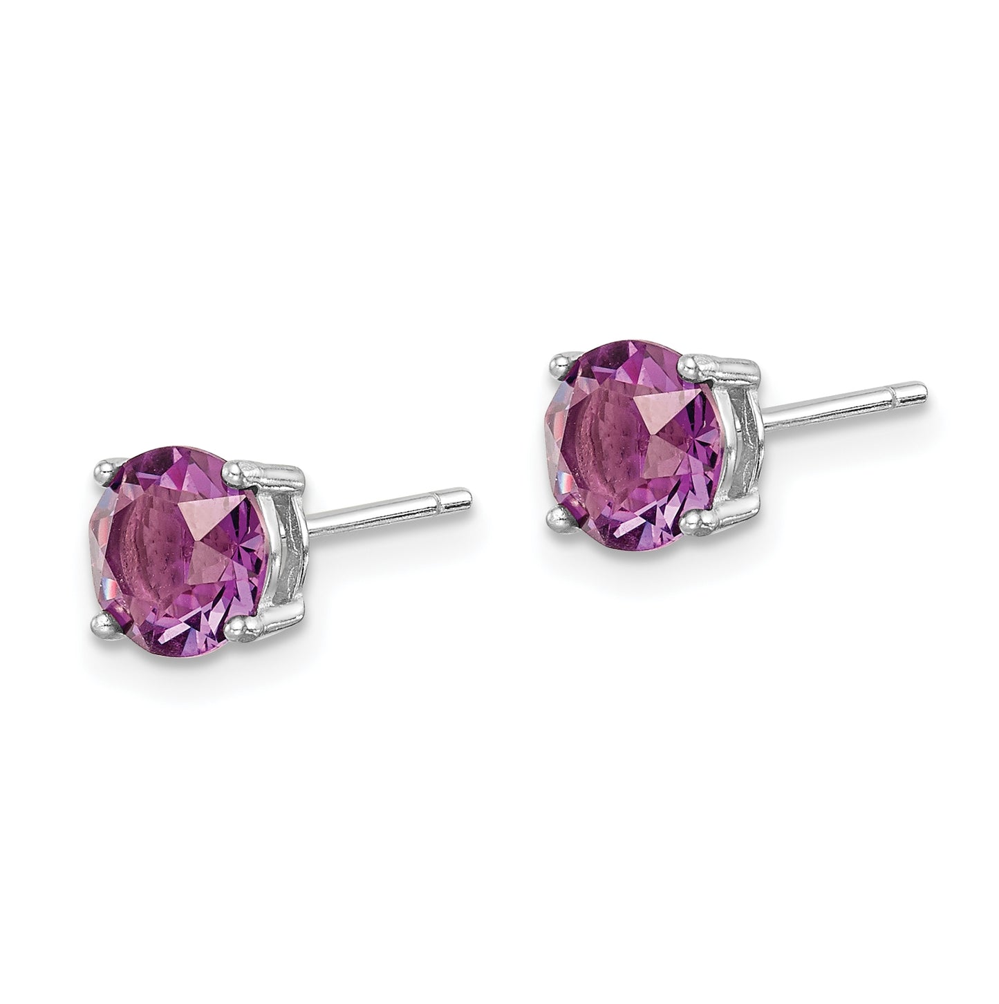 Sterling Silver Rhodium Plated Purple Crystal Birthstone Earrings