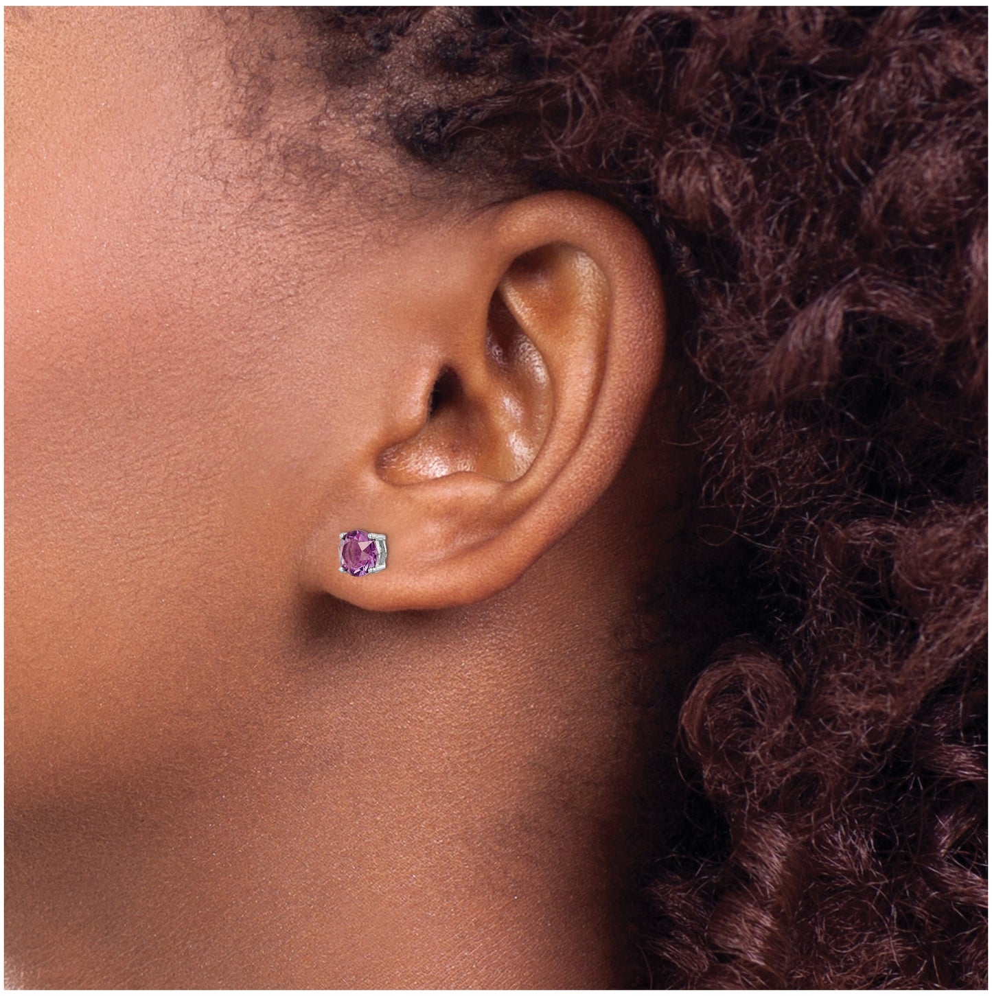 Sterling Silver Rhodium Plated Purple Crystal Birthstone Earrings
