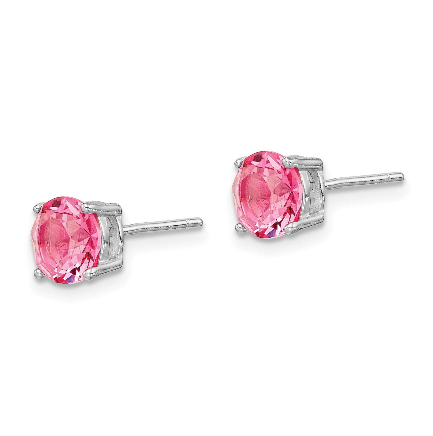 Sterling Silver Rhodium Plated Pink Crystal Birthstone Earrings