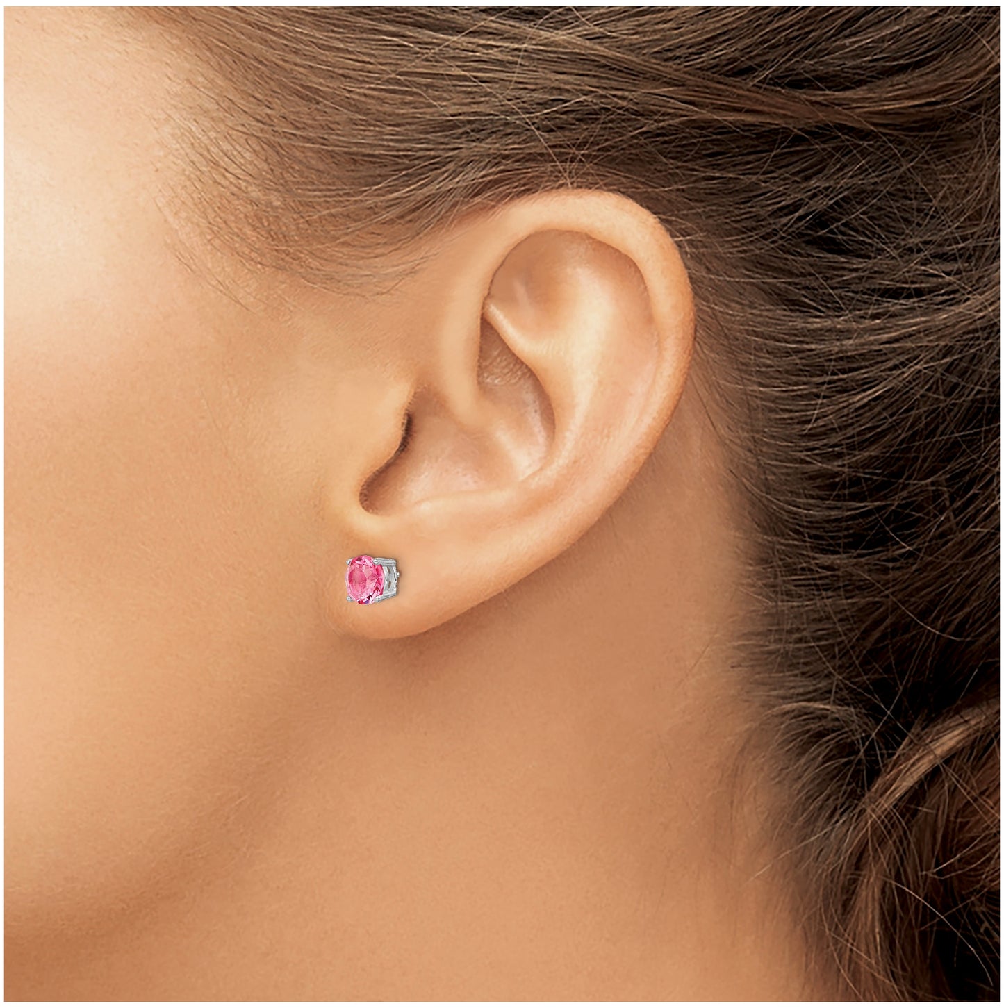 Sterling Silver Rhodium Plated Pink Crystal Birthstone Earrings