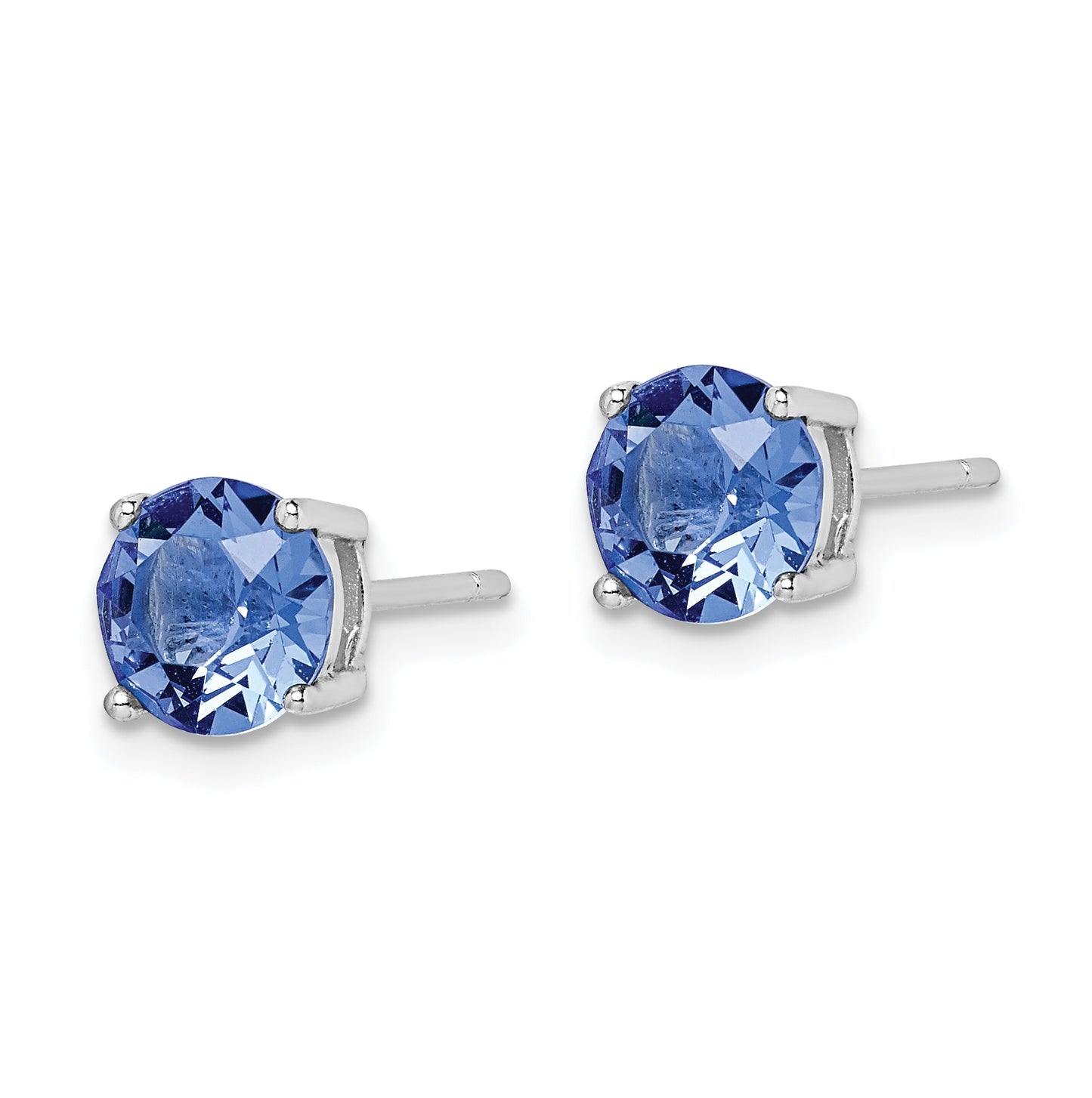 Sterling Silver Rhodium Plated Blue Crystal Birthstone Earrings